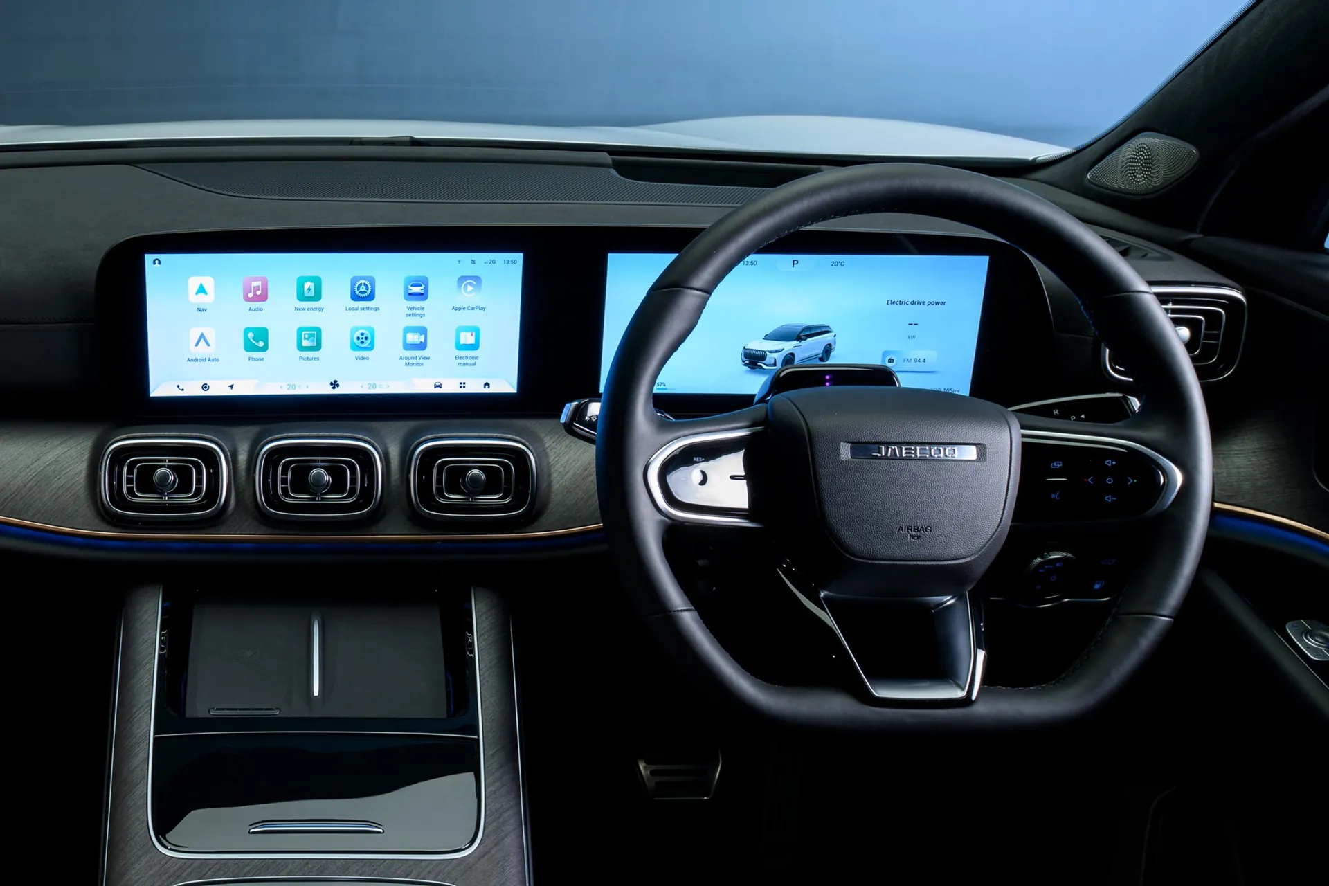 The dashboard: two curved 12.3-inch screens behind the steering wheel